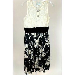 Tracy Reese Women Dress Midi Boho Cocktail White Black Floral Tulle Sleeveless 4